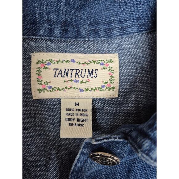 vtg y2k Tantrums Blue Denim Shirt Jacket Pockets Purple Sequined Embroidery M - Picture 5 of 5